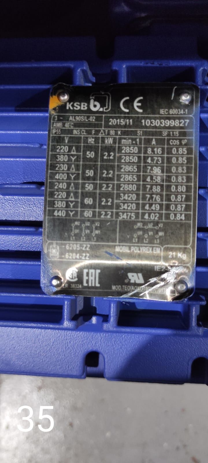 KSB Elektrik Motoru 2.2 kW 2850 d/d IE2 B14
