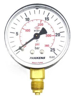 PAKKENS Kuru Tip Manometre Ø160 mm 25 Bar CL 1,0