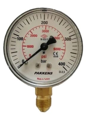 PAKKENS Kuru Tip Manometre Ø63 mm 0-400 Bar 1/4''