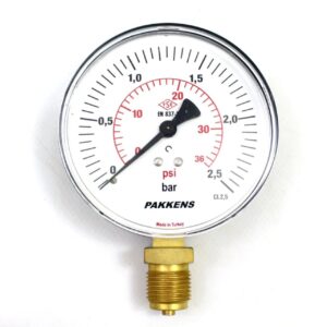 PAKKENS Alt Bağlantılı Manovakummetre Ø63 mm -1/5 Bar 1/4''