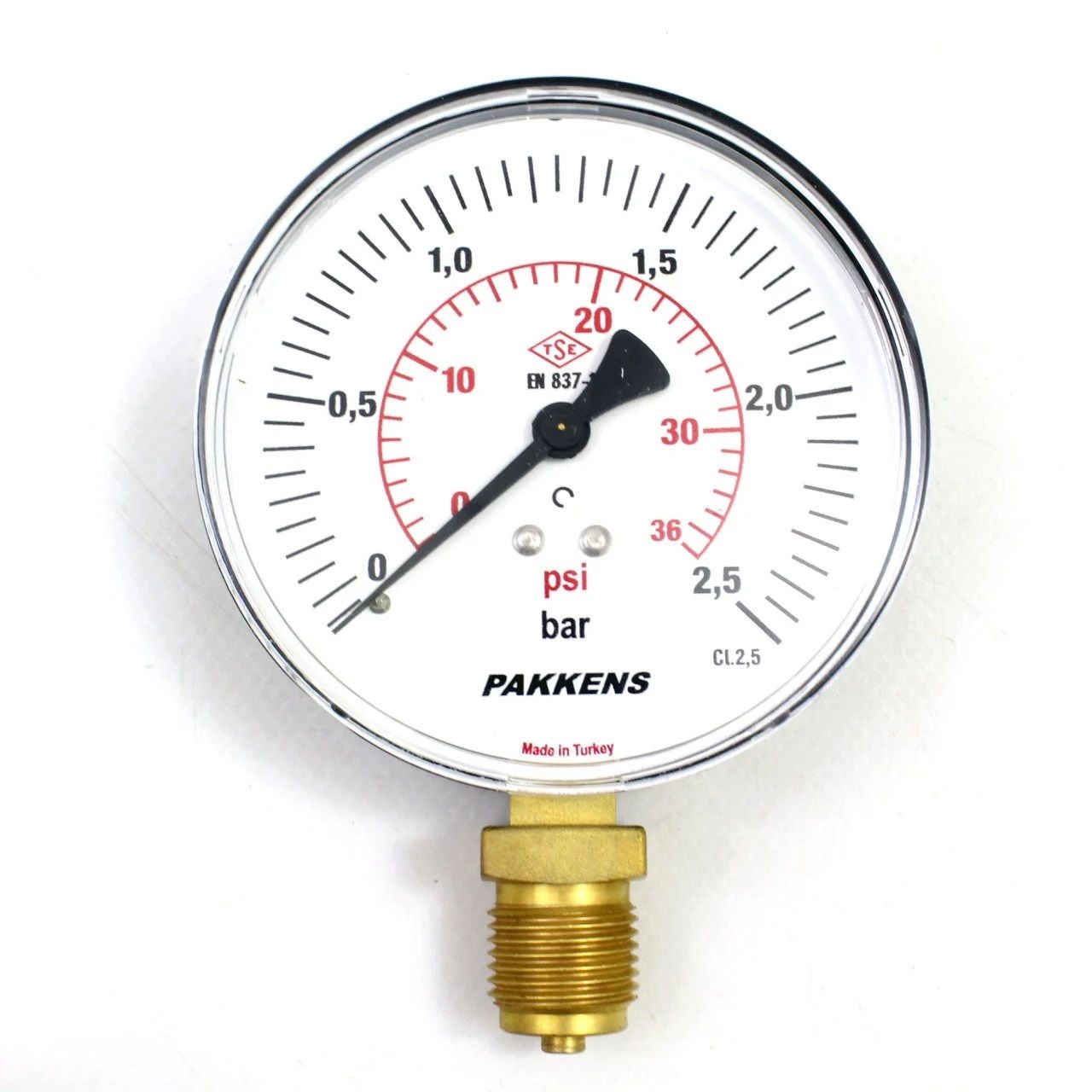 PAKKENS Alt Bağlantılı Manovakummetre Ø63 mm -1/5 Bar 1/4''