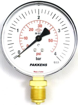 PAKKENS Alt Bağlantılı Manometre Ø63 mm 0-4 Bar