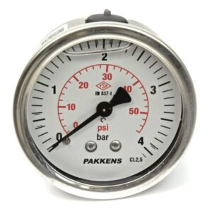 PAKKENS Alt Bağlantılı Gliserinli Manovakummetre Ø63 -1/+3 Bar