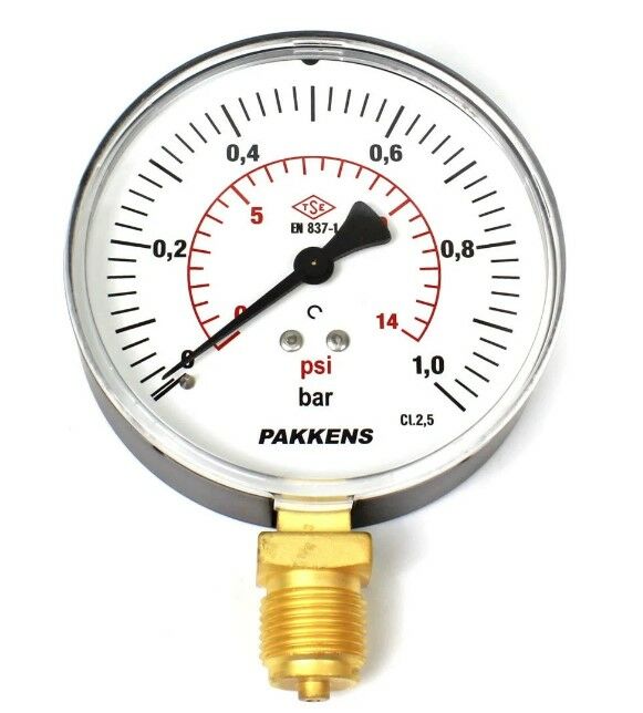 PAKKENS Manometre Ø100 mm 1 Bar Alt Bağlantılı 1/2''