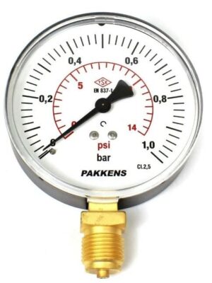 PAKKENS Manometre Ø100 mm 1 Bar Alt Bağlantılı