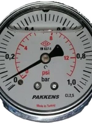 PAKKENS Arka Bağlantılı Gliserinli Manometre Ø63 mm 1 Bar