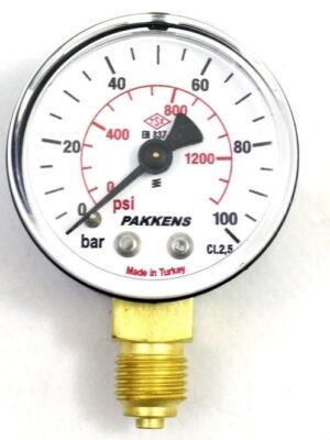 PAKKENS Alt Bağlantılı Kuru Tip Manometre Ø63 100 Bar