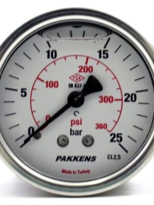 PAKKENS Arka Bağlantılı Gliserinli Manometre 0-25 Bar Ø50