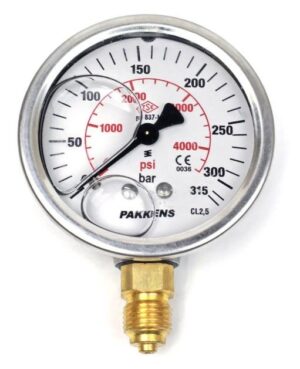 PAKKENS Alt Bağlantılı Gliserinli Manometre Ø63 mm 0-315 Bar 1/4''