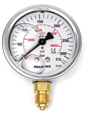 PAKKENS Alt Bağlantılı Gliserinli Manometre Ø63 mm 0-315 Bar