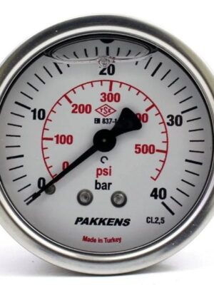 PAKKENS Arka Bağlantılı Gliserinli Manometre Ø63 mm 0-40 Bar