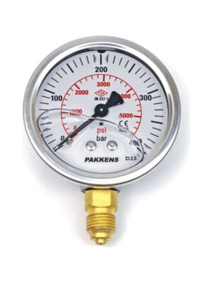 PAKKENS Alt Bağlantılı Gliserinli Manometre Ø63 mm 0-400 Bar