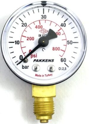 Pakkens Alt Bağlantılı Kuru Tip Manometre R 1/4 60 Bar 50 mm