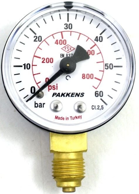 Pakkens Alt Bağlantılı Kuru Tip Manometre R 1/4 60 Bar 50 mm