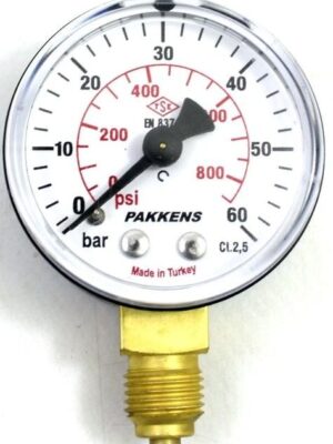 Pakkens Alt Bağlantılı Kuru Tip Manometre R 1/4 60 Bar 50 mm