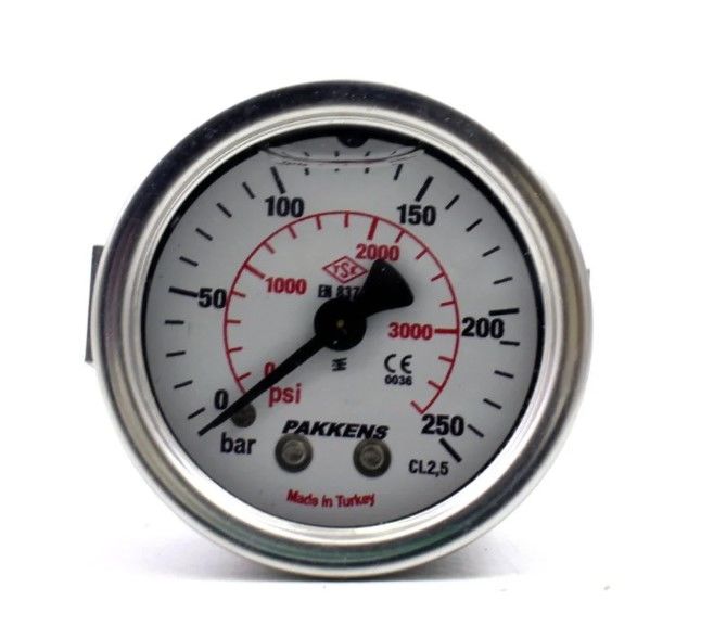 PAKKENS Arka Bağlantılı Pano Tipi Gliserinli Manometre Ø63 mm 250 Bar 1/4''