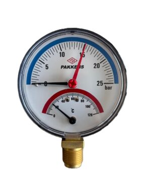 Pakkens Termomanometre Alt Bağlantılı Ø100 mm 25 Bar 0-120°C