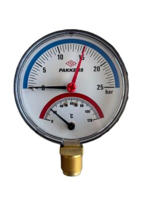 Pakkens Termomanometre Alt Bağlantılı Ø100 mm 25 Bar 0-120°C