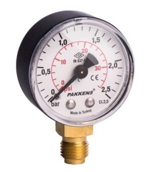Pakkens Alt Bağlantılı Manometre Ø50 mm 2,5 Bar 1/8''