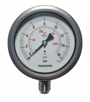 PAKKENS Alt Bağlantılı Doldurulabilir Manometre Ø100 mm 16Bar