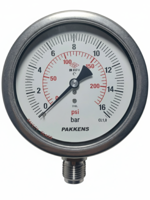 PAKKENS Alt Bağlantılı Doldurulabilir Manometre Ø100 mm 16Bar