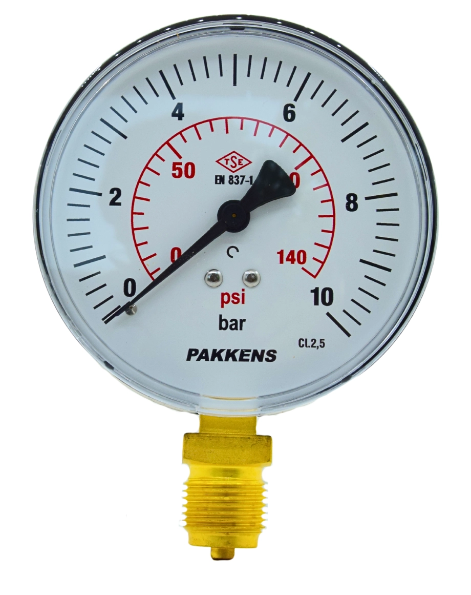 PAKKENS Alt Bağlantılı Akrilik Kapak Manometre Ø100 mm 10 Bar