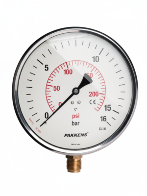 PAKKENS Alt Bağlantılı Gliserinli Manometre Ø160 mm 16 Bar