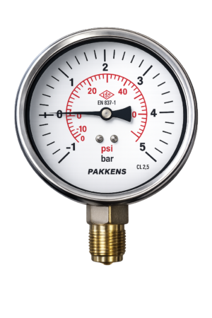 PAKKENS Alt Bağlantılı Gliserinli Manovakummetre Ø100 mm -1+5 Bar