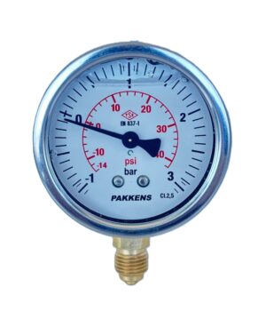 PAKKENS Alt Bağlantılı Gliserinli Tip Manovakummetre Ø63 mm -1+3 Bar