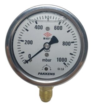 Pakkens Kapsül Diyaframlı Gliserinli Manometre Ø63 mm 1000 MBar 1/4''