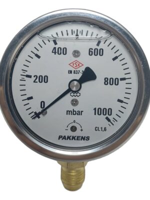 Pakkens Kapsül Diyaframlı Gliserinli Manometre Ø63 mm 1000 MBar