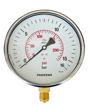 PAKKENS Alt Bağlantılı Kuru Tip Manometre 160 mm 0-16 Bar