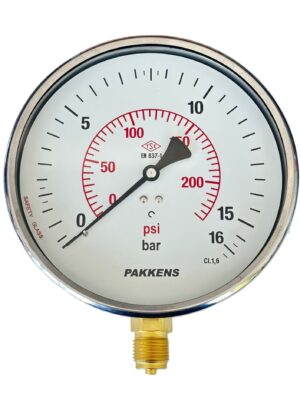 PAKKENS Alt Bağlantılı Kuru Tip Manometre 160 mm 0-16 Bar