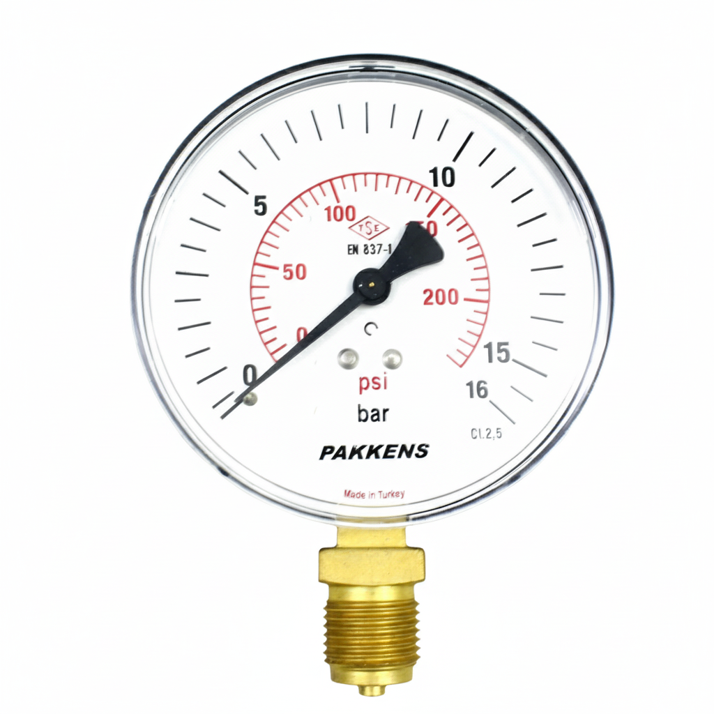 PAKKENS Manometre Ø100 mm Alt Bağlantılı 16 Bar