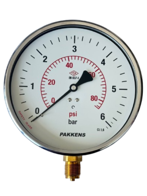 PAKKENS Alt Bağlantılı Manometre Ø160mm 6 Bar
