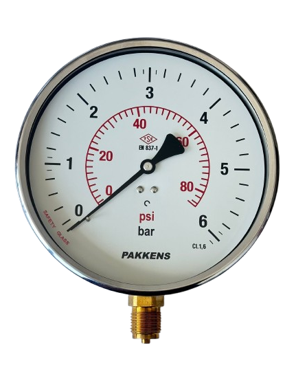 PAKKENS Alt Bağlantılı Manometre Ø160mm 6 Bar
