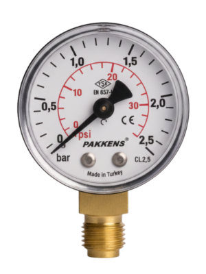 Pakkens Manometre Ø63 mm 2,5 Bar 1/4 Alt Bağlantılı