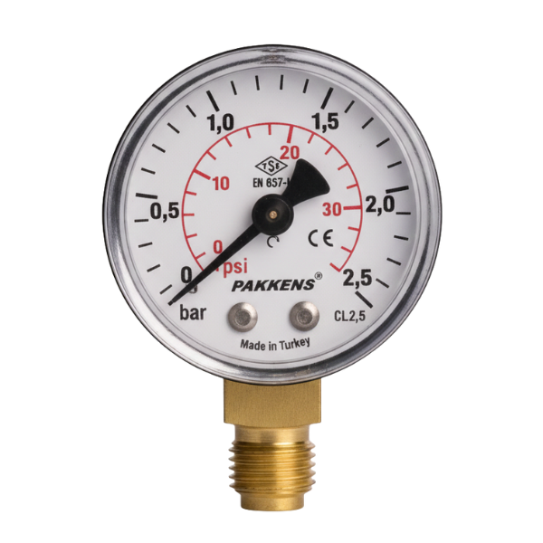 Pakkens Manometre Ø63 mm 2,5 Bar 1/4 Alt Bağlantılı