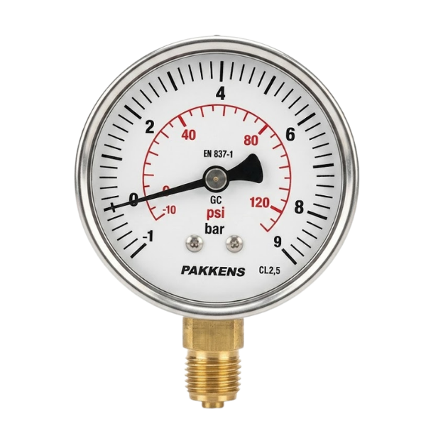 PAKKENS Alt Bağlantılı Manovakummetre Ø63mm -1/+9 BAR 1/4''