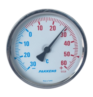 PAKKENS Alt Bağlantılı Termometre Ø100mm -30+60°C 20cm 1/2'' CL 2,0