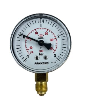 PAKKENS Alt Bağlantılı Kuru Tip Manovakummetre Ø63 mm -1/+3 Bar