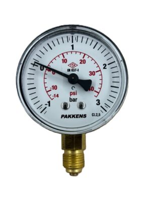 PAKKENS Alt Bağlantılı Kuru Tip Manovakummetre Ø63 mm -1/+3 Bar