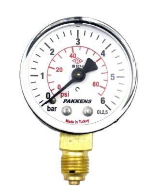 PAKKENS Alt Bağlantılı Kuru Tip Manometre 6 Bar 50 mm