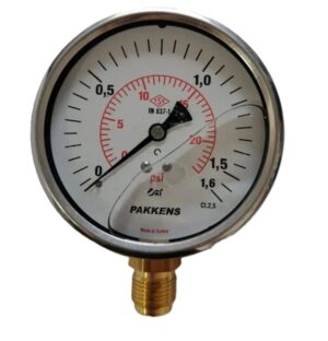PAKKENS Alt Bağlantılı Gliserinli Manometre Ø63 mm 1,6 Bar 1/4''