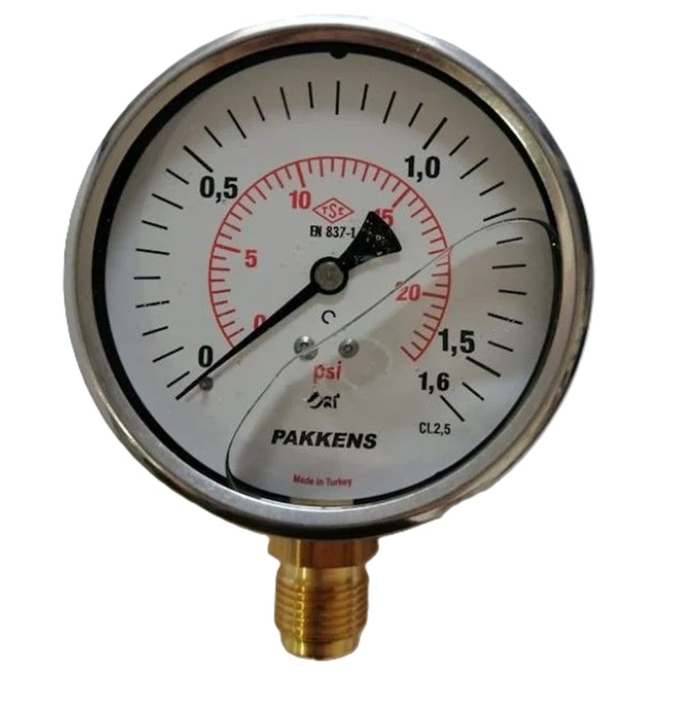 PAKKENS Alt Bağlantılı Gliserinli Manometre Ø63 mm 1,6 Bar 1/4''