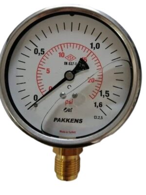 PAKKENS Alt Bağlantılı Gliserinli Manometre Ø63 mm 1,6 Bar