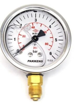 PAKKENS Alt Bağlantılı Gliserinli Manometre Ø63 mm 6 Bar