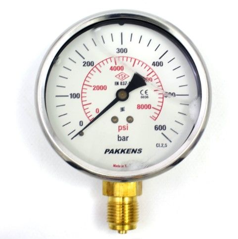 PAKKENS Alt Bağlantılı Gliserinli Manometre Ø63mm 600 Bar