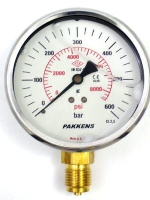 PAKKENS Alt Bağlantılı Gliserinli Manometre Ø63mm 600 Bar