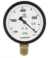 PAKKENS Alt Bağlantılı Kuru Tip Manovakummetre Ø100 mm -1/0 Bar